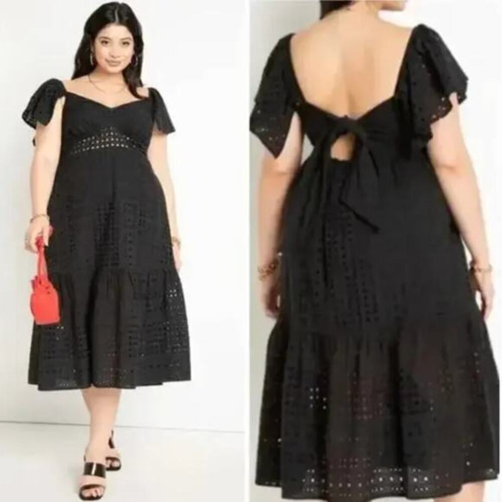 New! Eloquii Eyelet‎ Dress With Sheer Detail black , size 28